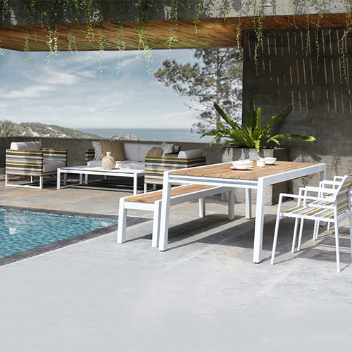 STRIPE Stackable Armchair & BAIA Extension Table Teak