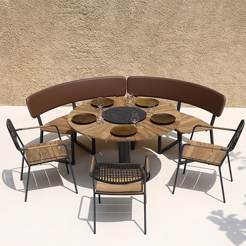 BEGONIA Dining Table Bench With Backrest & MEIKA Stacking Chair