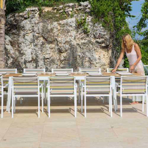 BAIA Extension Table & STRIPE Stackable Armchair