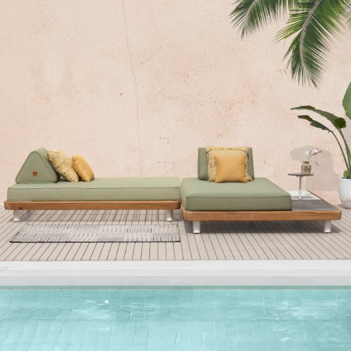 DELANO DAYBEDS WITH PLATFORM & SIDE TABLE, LORENZO POUF